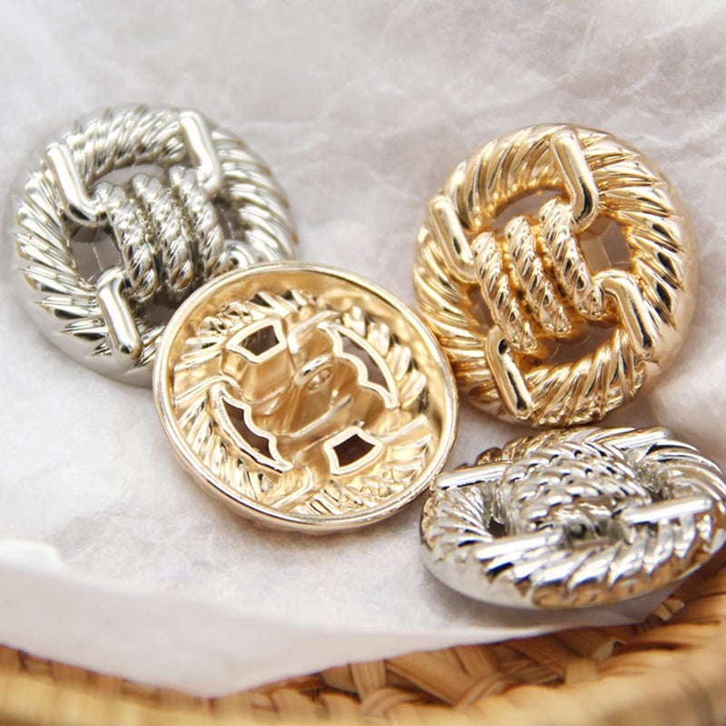 vingol 5 PCS Round Alloy Metal Buttons,Knotted Rope Hollow Pattern, for Clothes Women Coat Sweater Sewing Accessories (Golden, 25mm) - Image 4